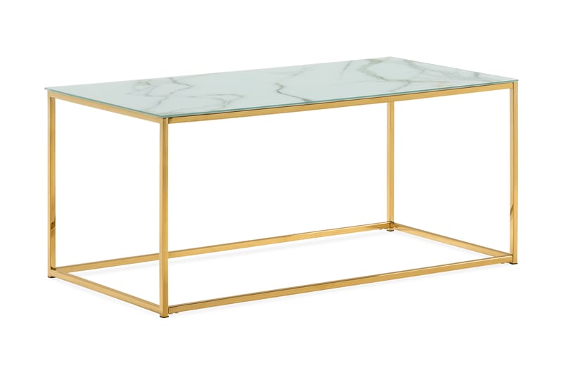 Soffbord Valeria 100 cm Marmormönster - Glas/Vit/Mässing - Möbler - Bord & matgrupp - Marmorbord