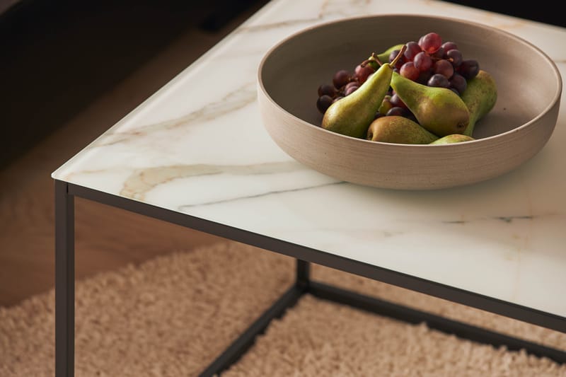 Soffbord Valeria 120 cm Marmormönster - Glas/Vit/Svarta Ben - Möbler - Bord & matgrupp - Marmorbord