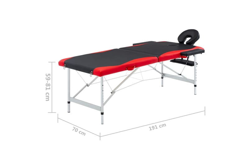 Hopfällbar massagebänk 2 sektioner aluminium svart och röd - Svart - Massagebord