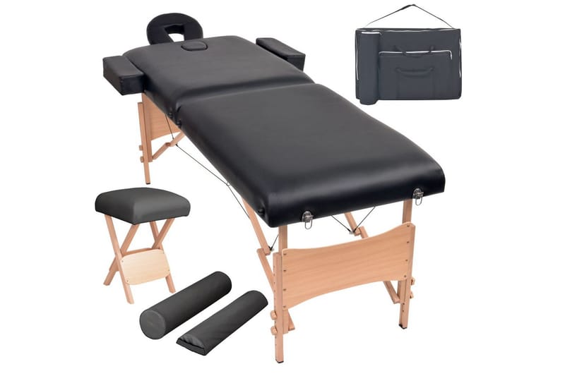 Hopfällbar massagebänk 2 sektioner och pall set 10 cm tjock - Svart - Massagebord