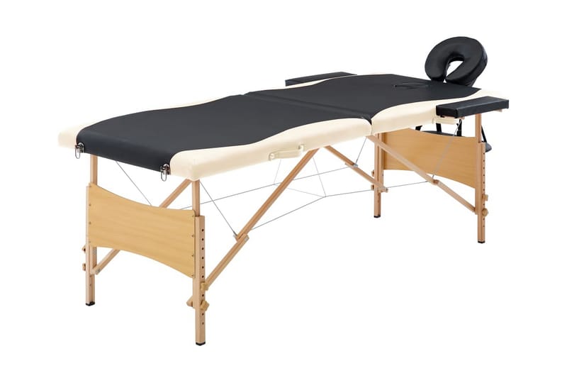 Hopfällbar massagebänk 2 sektioner trä svart och beige - Svart - Massagebord