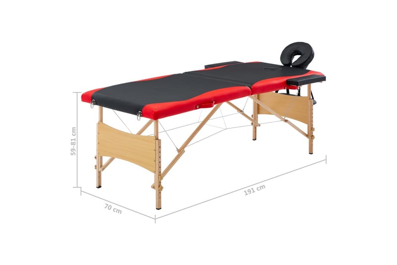Hopfällbar massagebänk 2 sektioner trä svart och röd - Svart - Massagebord