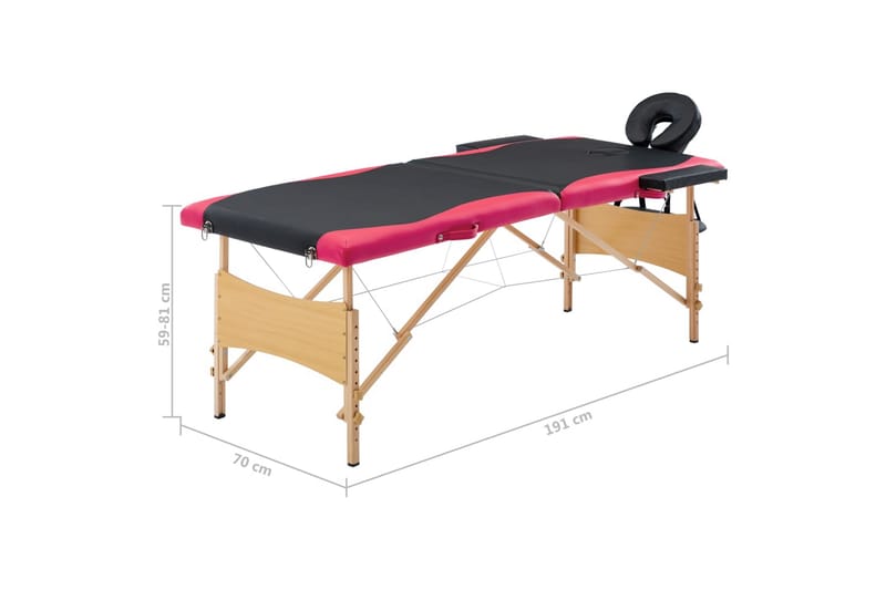 Hopfällbar massagebänk 2 sektioner trä svart och rosa - Svart - Massagebord