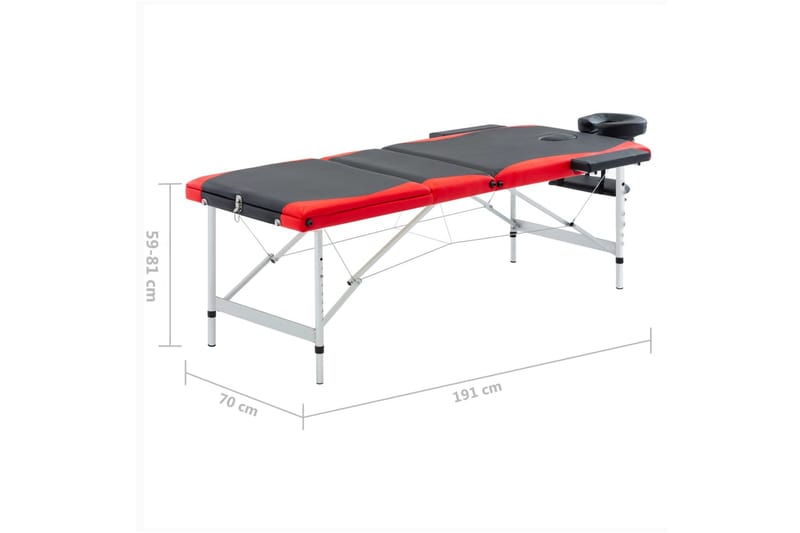 Hopfällbar massagebänk 3 sektioner aluminium svart och röd - Svart - Massagebord