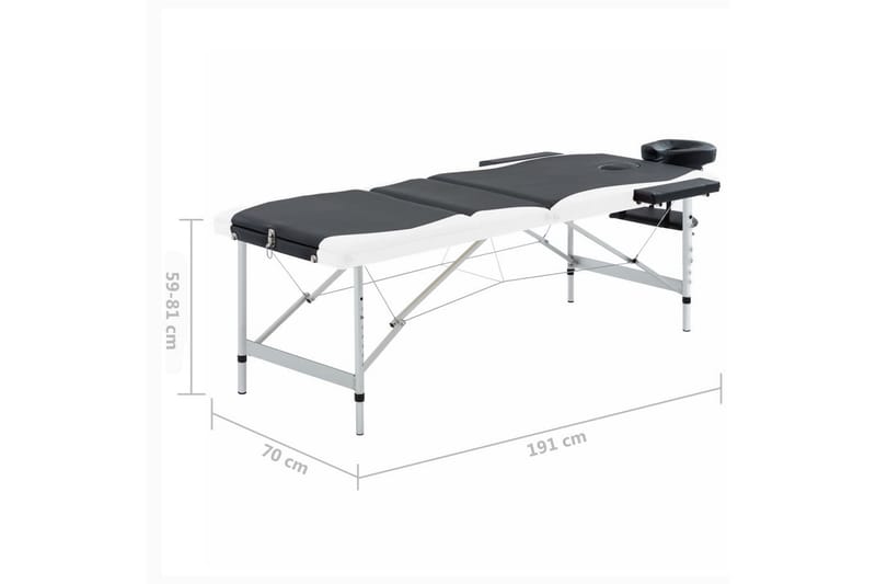 Hopfällbar massagebänk 3 sektioner aluminium svart och vit - Svart - Massagebord