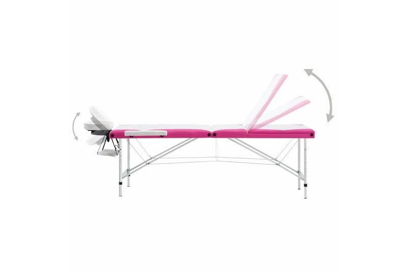 Hopfällbar massagebänk 3 sektioner aluminium vit och rosa - Vit - Massagebord