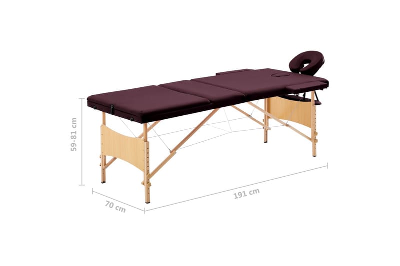 Hopfällbar massagebänk 3 sektioner trä lila - Lila - Massagebord