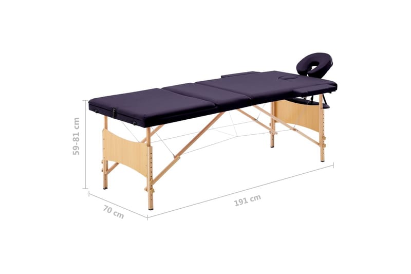 Hopfällbar massagebänk 3 sektioner trä mörklila - Lila - Massagebord