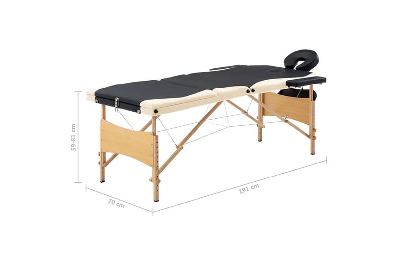 Hopfällbar massagebänk 3 sektioner trä svart och beige - Svart - Massagebord