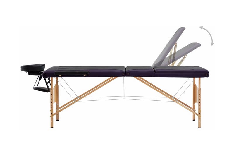 Hopfällbar massagebänk 3 sektioner trä svart och lila - Svart - Massagebord