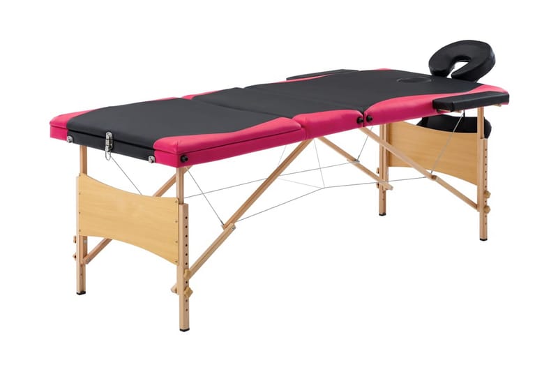 Hopfällbar massagebänk 3 sektioner tr�ä svart och rosa - Svart - Massagebord