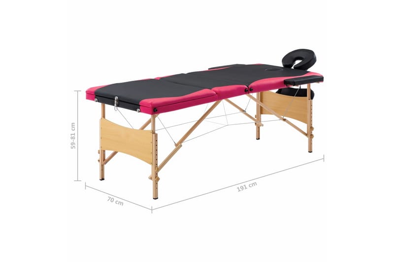 Hopfällbar massagebänk 3 sektioner trä svart och rosa - Svart - Massagebord