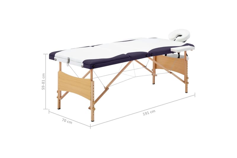 Hopfällbar massagebänk 3 sektioner trä vit och lila - Vit - Massagebord
