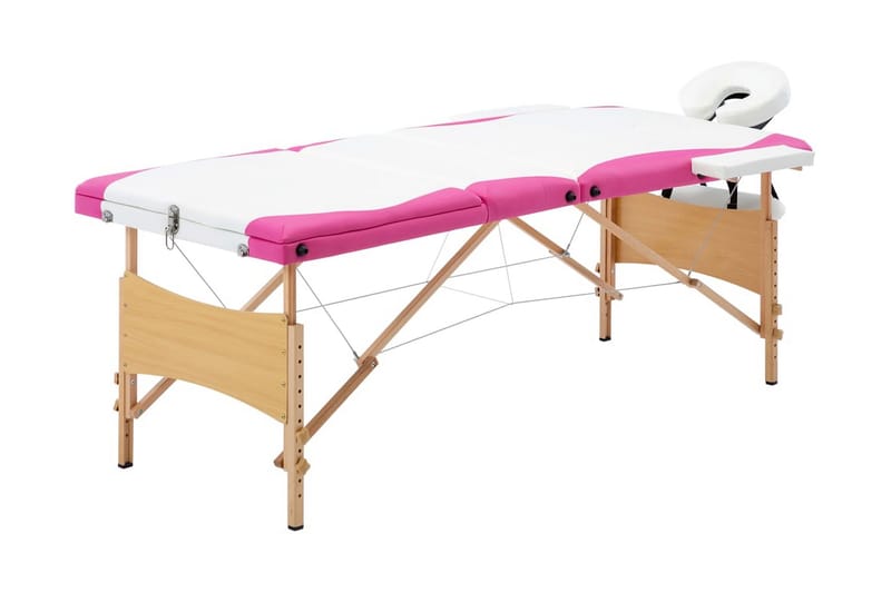 Hopfällbar massagebänk 3 sektioner trä vit och rosa - Vit - Massagebord