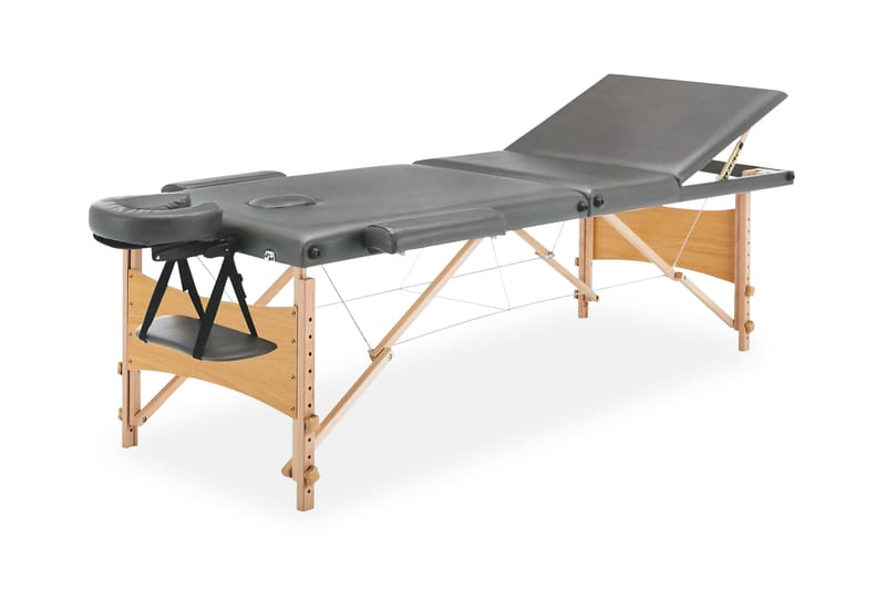 Massagebänk med 3 zoner träram antracit 186x68 cm - Grå - Massagebord