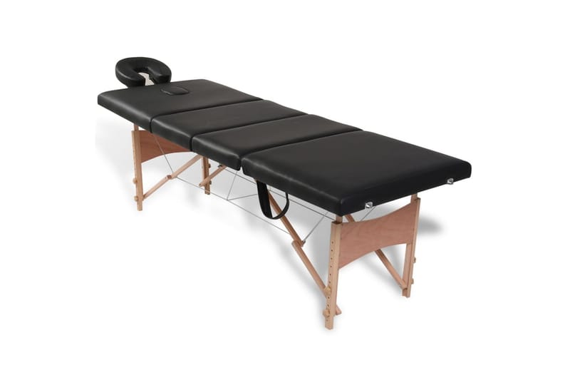 Svart hopfällbar 4-sektions massagebänk med träram - Svart - Massagebord