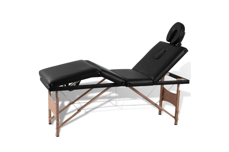 Svart hopfällbar 4-sektions massagebänk med träram - Svart - Massagebord