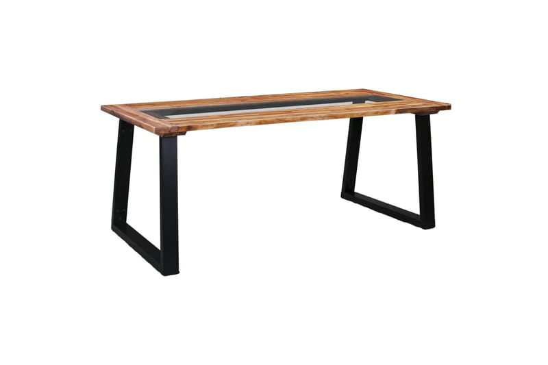 Matbord 180x90x75 cm massivt akaciaträ och glas - Brun - Matbord & köksbord