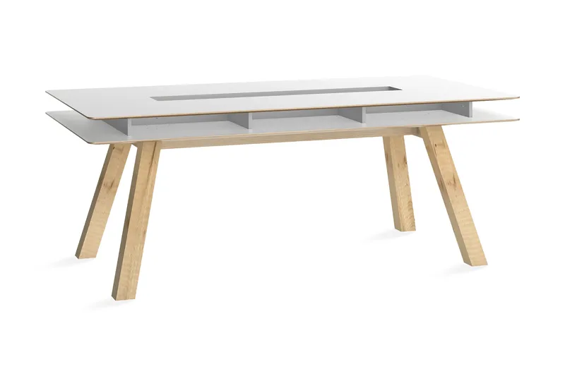 4You Rektangulärt Matbord 200x100 cm i Trä med Lådor, Vit