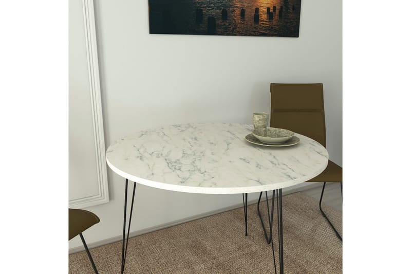 Bonnick Litet Runt Bord 90 cm med Ek- och Marmorutseende - Svart/Vit - Möbler - Bord & matgrupp - Matbord & köksbord