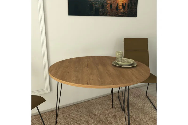 Bonnick Litet Runt Bord 90 cm med Trä- och Ekutseende - Brun/Svart - Möbler - Bord & matgrupp - Matbord & köksbord