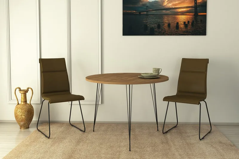Bonnick Litet Runt Bord 90 cm med Trä- och Ekutseende - Brun/Svart - Möbler - Bord & matgrupp - Matbord & köksbord
