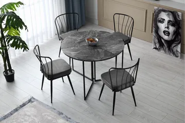 Buluca Runt Matbord 100 cm i Trä med Marmor- och Metallutseende - Mörkgrå - Möbler - Bord & matgrupp - Matbord & köksbord