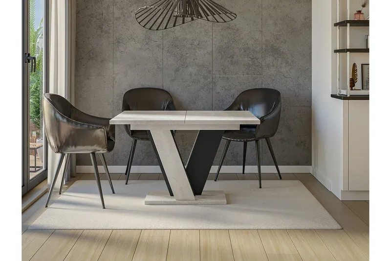 Denogal Utdragbart Rektangulärt Matbord 120 cm med Betongutseende - Ljusgrå - Möbler - Bord & matgrupp - Matbord & köksbord