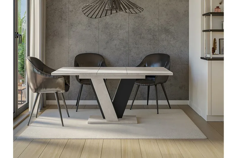 Denogal Utdragbart Rektangulärt Matbord 120 cm med Betongutseende - Ljusgrå - Möbler - Bord & matgrupp - Matbord & köksbord