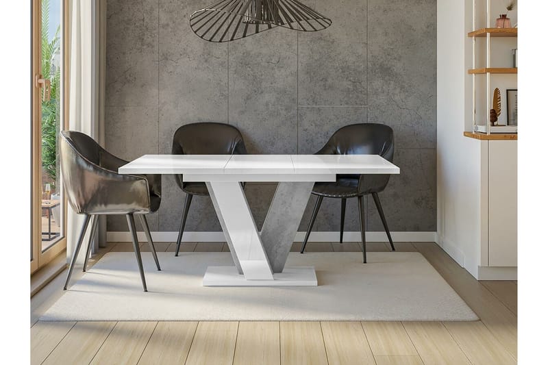 Denogal Utdragbart Rektangulärt Matbord 120 cm med Betongutseende - Vit - Möbler - Bord & matgrupp - Matbord & köksbord