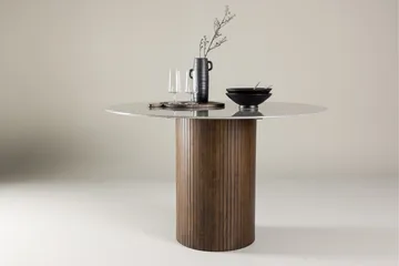 Härön Runt Matbord 120 cm i Glas med Marmorutseende - Brun - Möbler - Bord & matgrupp - Matbord & köksbord