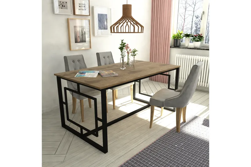 Hejde Rektangulärt Matbord 160 cm med Valnöts- och Metallutseende - Brun|Svart - Möbler - Bord & matgrupp - Matbord & köksbord