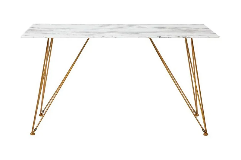 Kreilkamp Rektangulärt Matbord 140 cm med Marmor- och Metallutseende, Vit