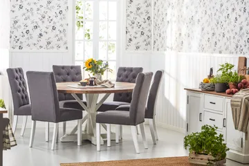 Lyon Runt Matbord 150 cm - Vintage / Natur / Vit / Trä - Möbler - Bord & matgrupp - Matbord & köksbord