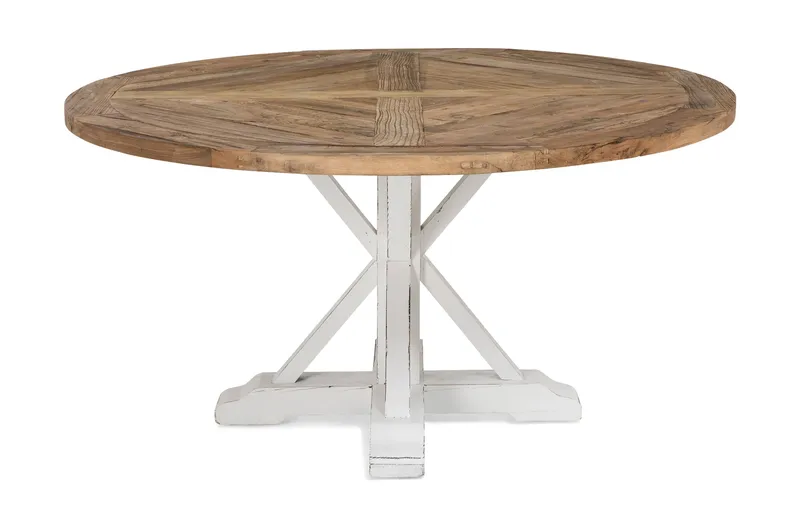 Lyon Vintage Runt Matbord 150 cm i Återvunnen Furu för 6 personer, Brun|Vit