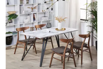 Matbord 150 x 80 cm marmor effekt/svart MOLDEN - Vit - Möbler - Bord & matgrupp - Matbord & köksbord