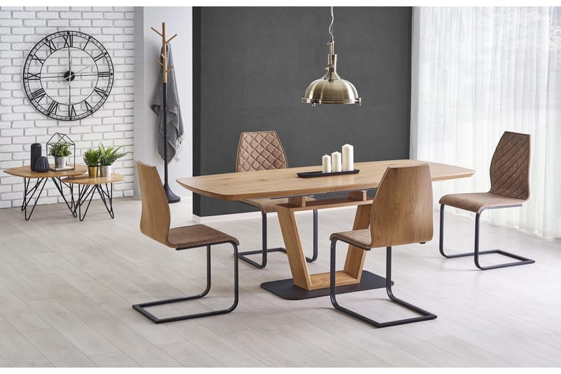 Matbord Faveto Förlängningsbart 160 cm - Ek|Svart - Matbord & köksbord