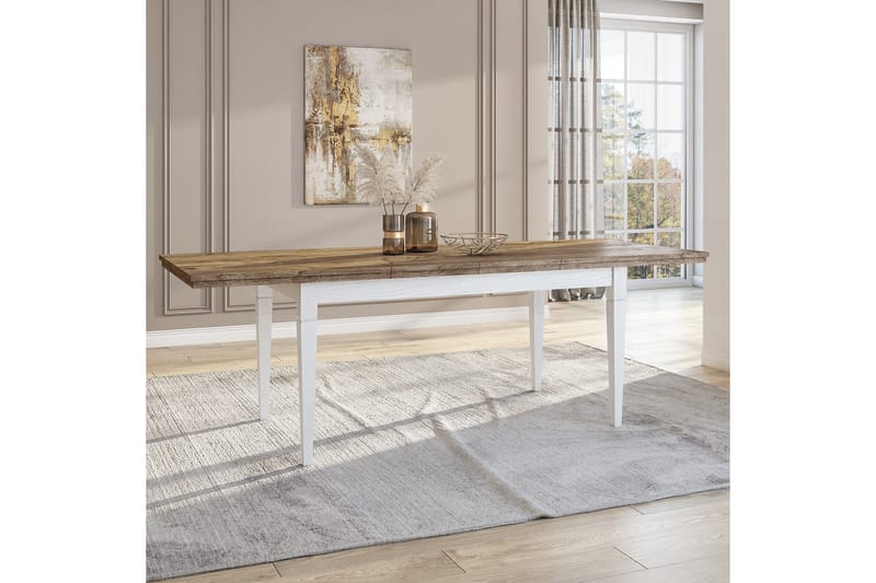 Matbord Getafez Förlängningsbart 160 cm - Vit/Natur - Matbord & köksbord