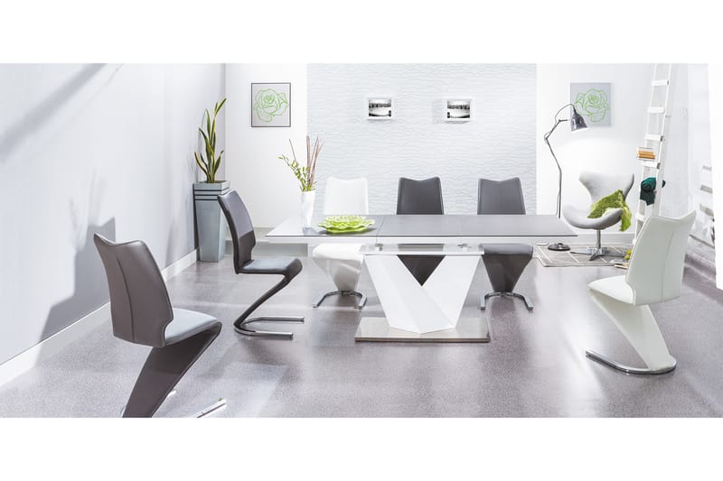 Matbord Munico Förlängningsbart 120 cm - Glas/Grå/Vit - Matbord & köksbord