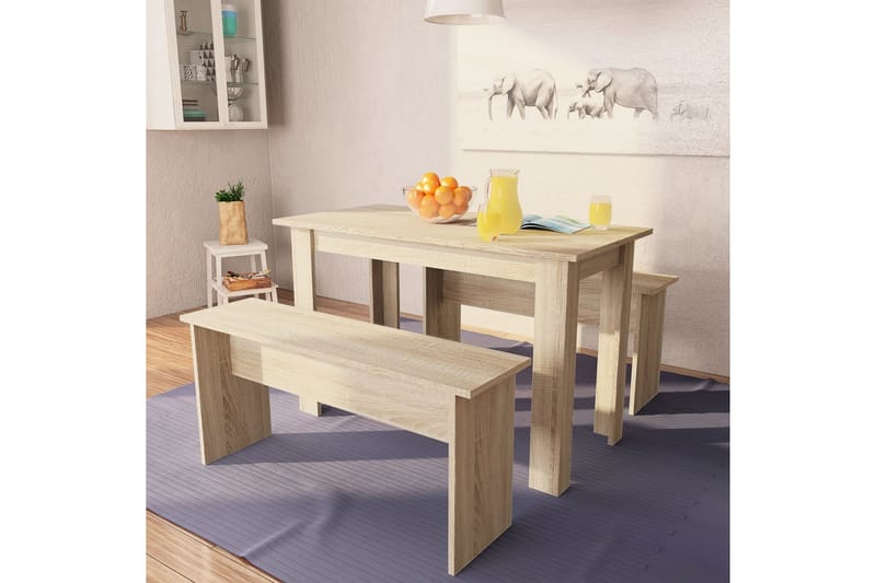 Matbord och bänkar 3 delar spånskiva ek - Brun - Matbord & köksbord