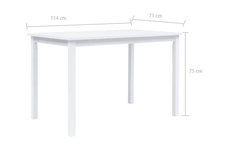 Matbord vit 114x71x75 cm massivt gummiträ - Vit - Matbord & köksbord