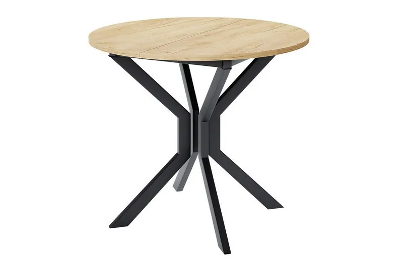 Narberth Litet Utdragbart Runt Matbord 90 cm med Ek- och Metallutseende, Svart