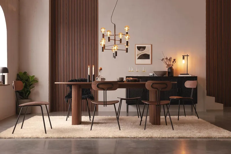 Noira Ovalt Matbord Valnöt 220 cm Ribbad - Mörkbrunt / Brunt Trä - Möbler - Bord & matgrupp - Matbord & köksbord