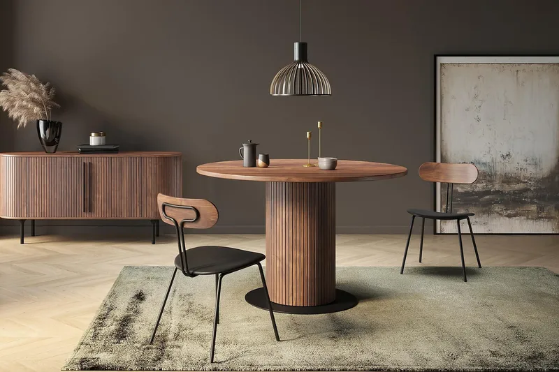 Noira Runt Litet Matbord Valnöt 120 cm - Brun / Ribbad - Möbler - Bord & matgrupp - Matbord & köksbord