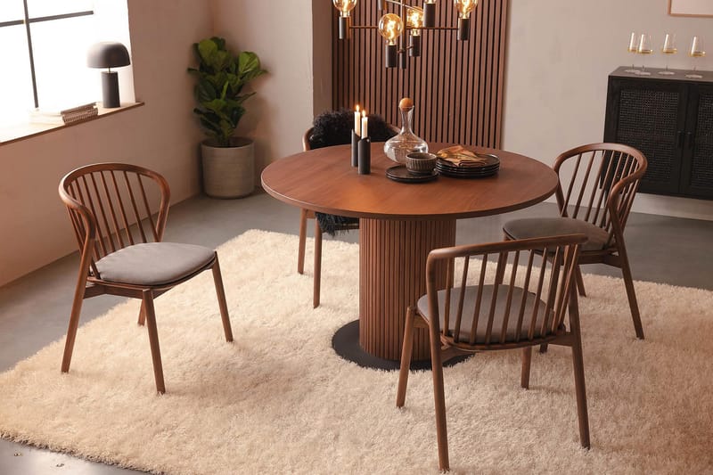 Noira Runt Litet Matbord Valnöt 120 cm - Brun / Ribbad - Möbler - Bord & matgrupp - Matbord & köksbord