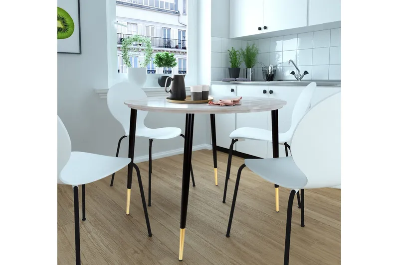 Oktoos Matbord Runt 100 cm - Grå/Vit/Svart/Guld - Möbler - Bord & matgrupp - Matbord & köksbord