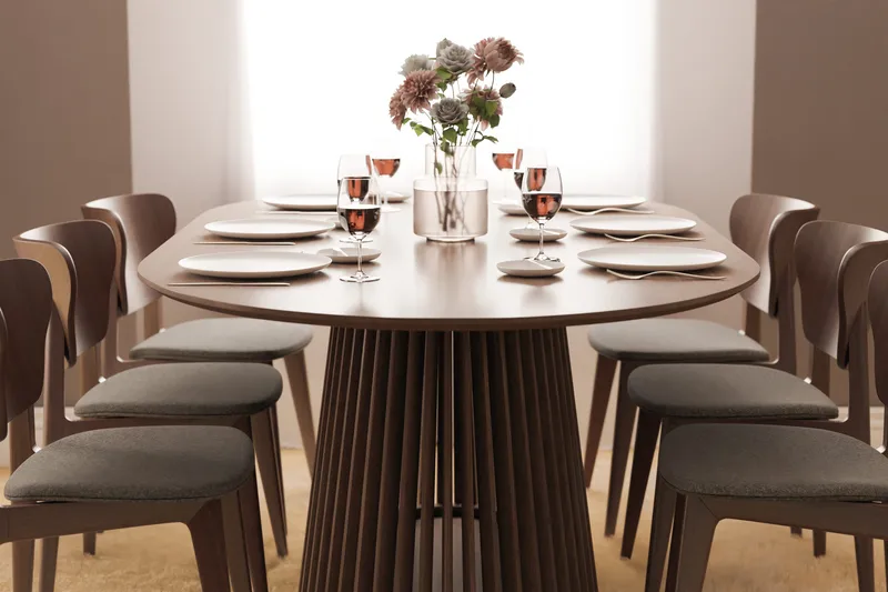 Peyra Ovalt Matbord 200 cm för 6 personer Köksbord Massiv Valnöt - Mörkbrunt / Trä - Möbler - Bord & matgrupp - Matbord & köksbord