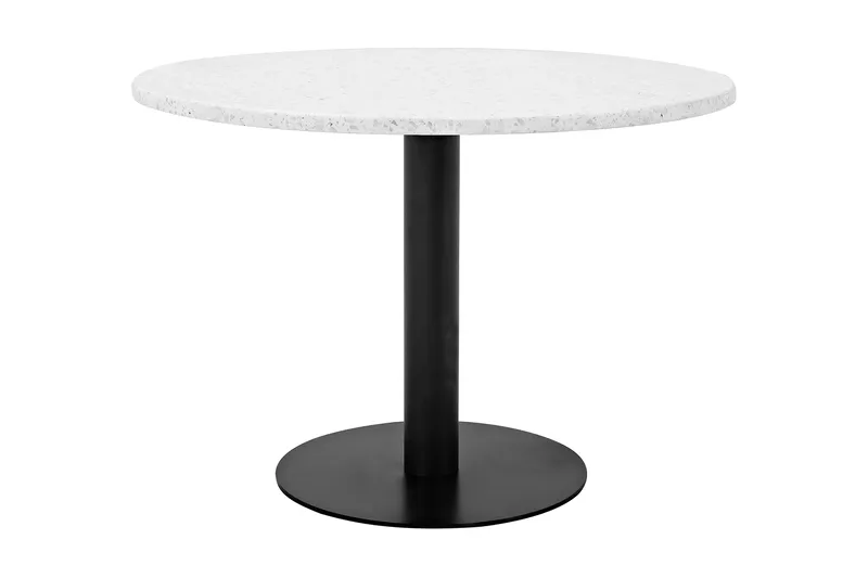 Razzia Runt Matbord 106 cm med Marmorskiva, Terrazzo- och Metallutseende, Vit|Svart