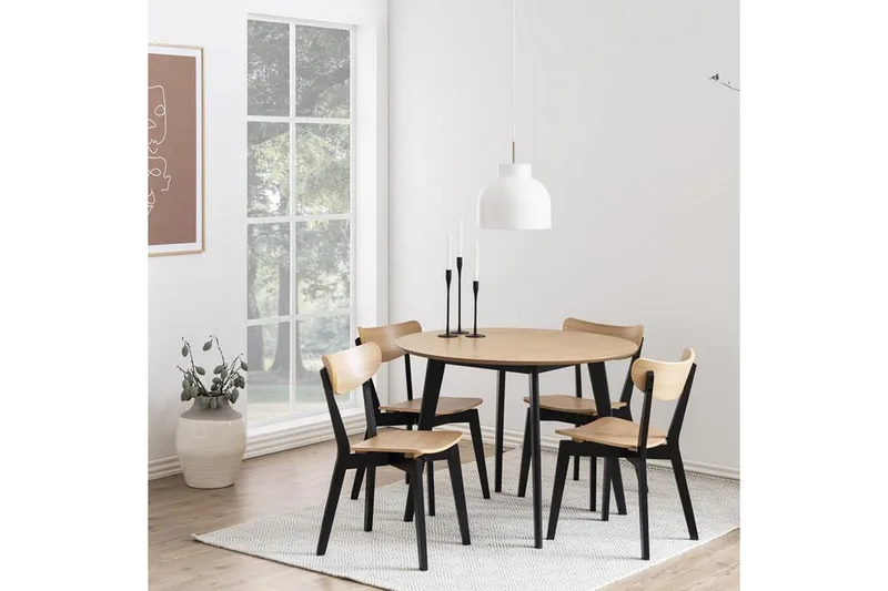 Roxby Runt Matbord 105 cm med Trä- och Ekutseende - Svart|Brun - Möbler - Bord & matgrupp - Matbord & köksbord