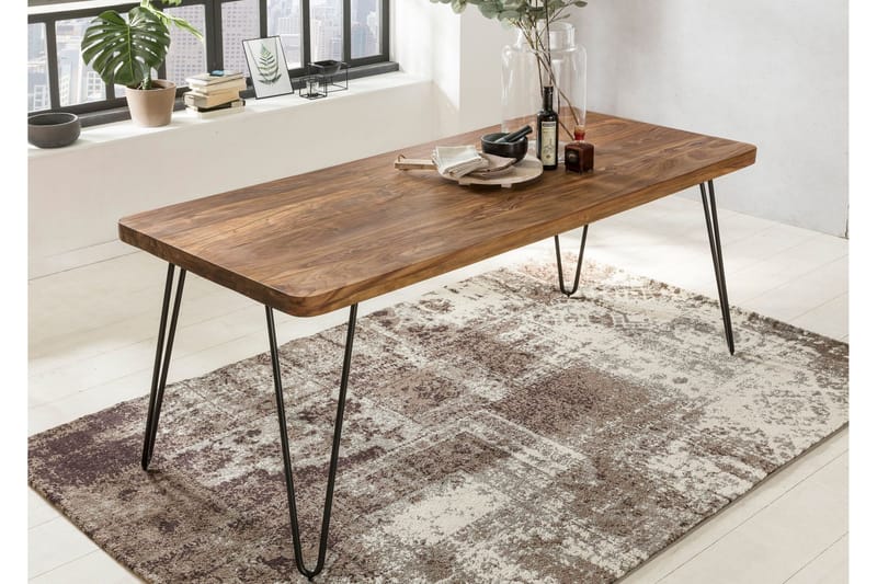 Samhita Rektangulärt Matbord 120 cm i Trä med Metallben - Brun - Möbler - Bord & matgrupp - Matbord & köksbord